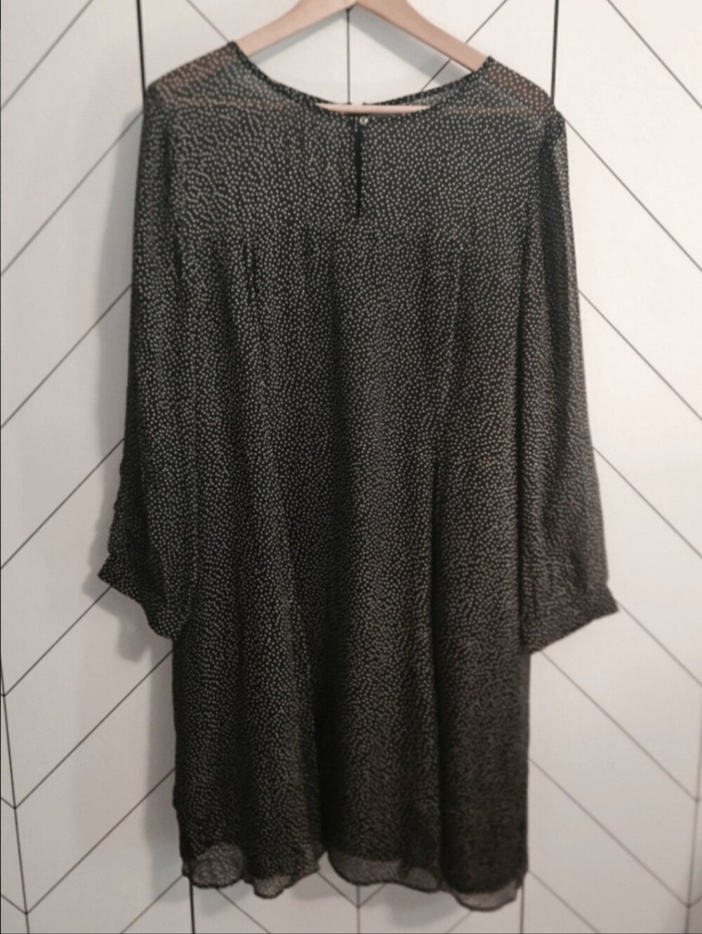 J.Crew 100% Silk Black And White Polka Dot Long Sleeve Dress, Size 16